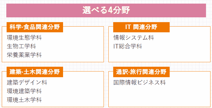 南星學園科學技術學院主要科系分類